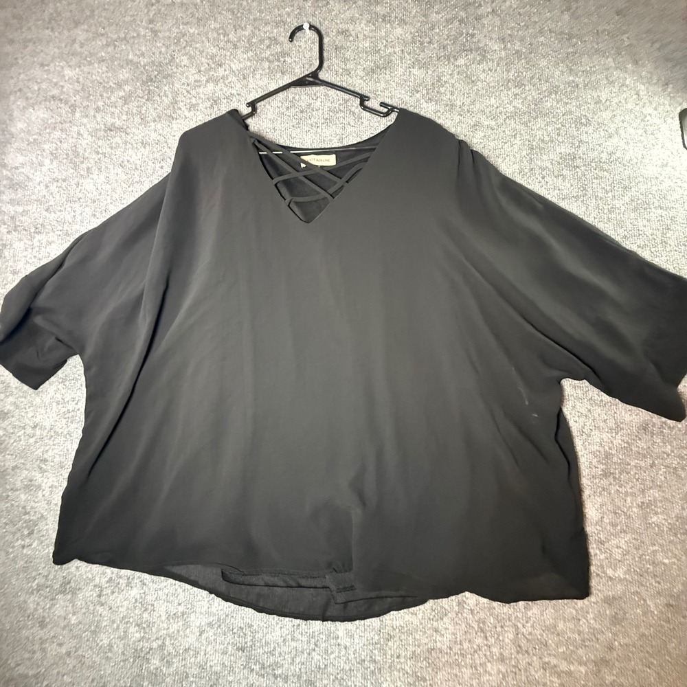 East Adeline Black Lattice V-Neck Dolman Sleeve Blouse Plus Size 2X